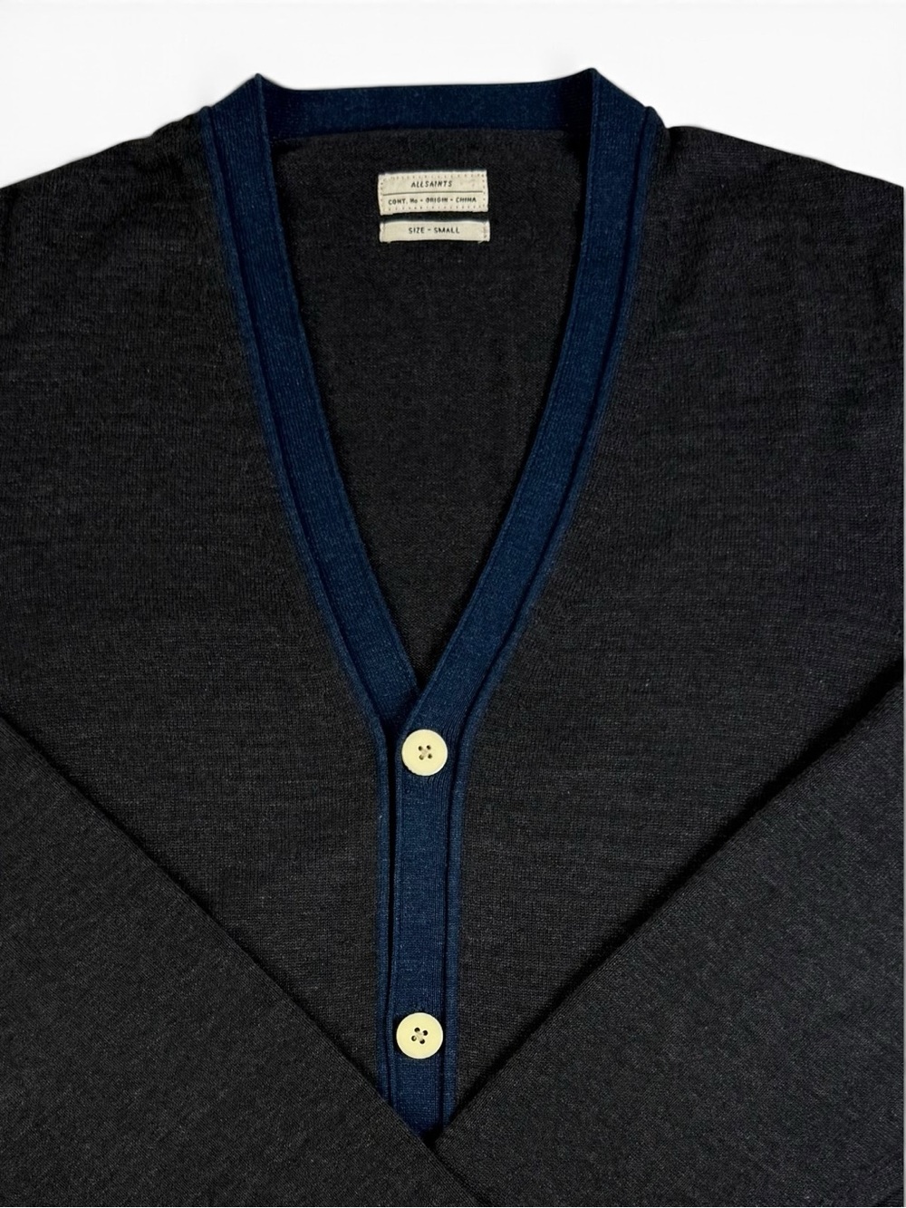 AllSaints Axe Cardigan Charcoal Navy 100% Cotton Men’s Small